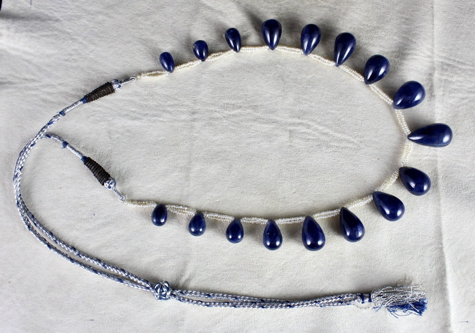 Certified Natural Unheated Blue Sapphire 420 Ct Teardrop Pearl Beaded Necklace,