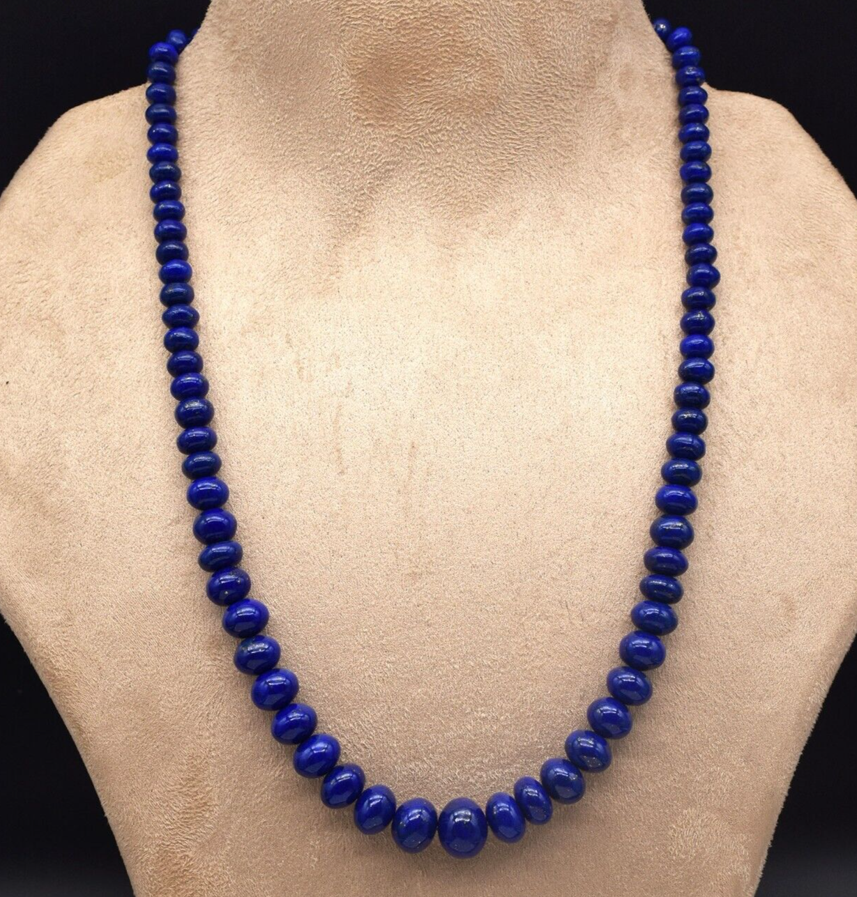 Natural Blue Lapis Lazuli 310 Ct Sterling Silver Gemstone Round Beads Necklace
