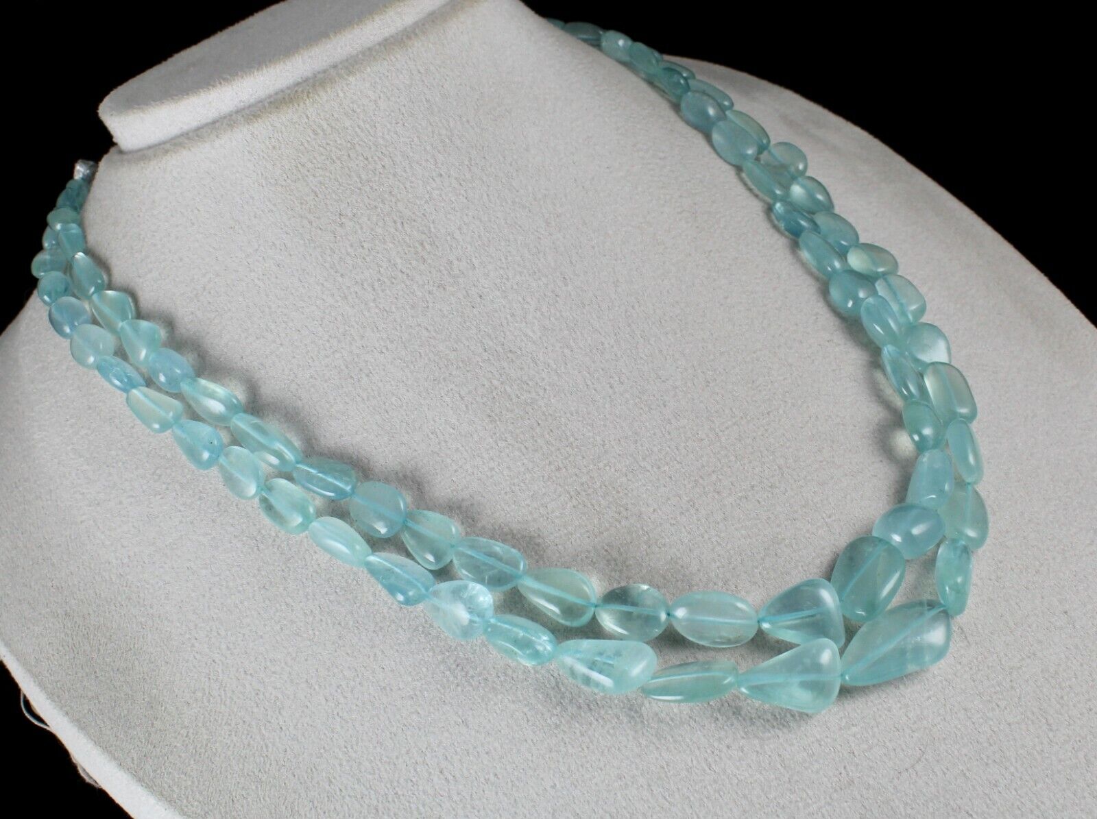FINE NATURAL BLUE AQUAMARINE BEADS LONG 2 L 389 CARATS GEMSTONE FASHION NECKLACE