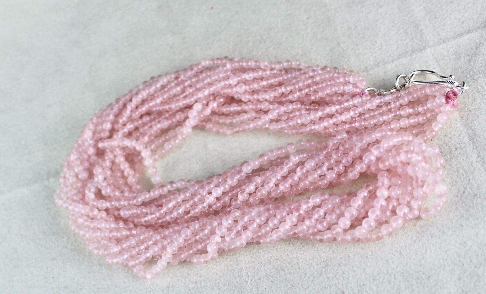 NATURAL ROSE QUARTZ BEADS 9 L 591 CARATS GEMSTONE ROUND LADIES SILVER NECKLACE