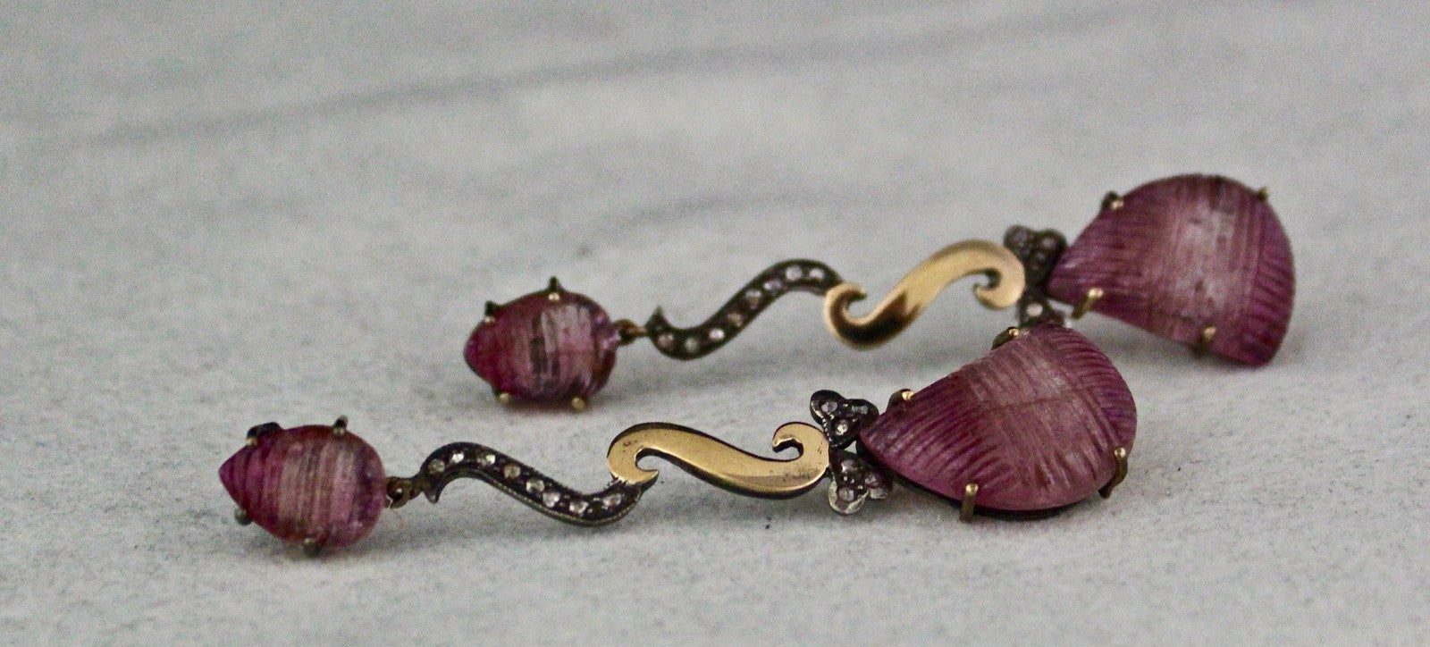 Victorian Pink Tourmaline 10ct Natural Diamond 18k Gold Sterling Silver