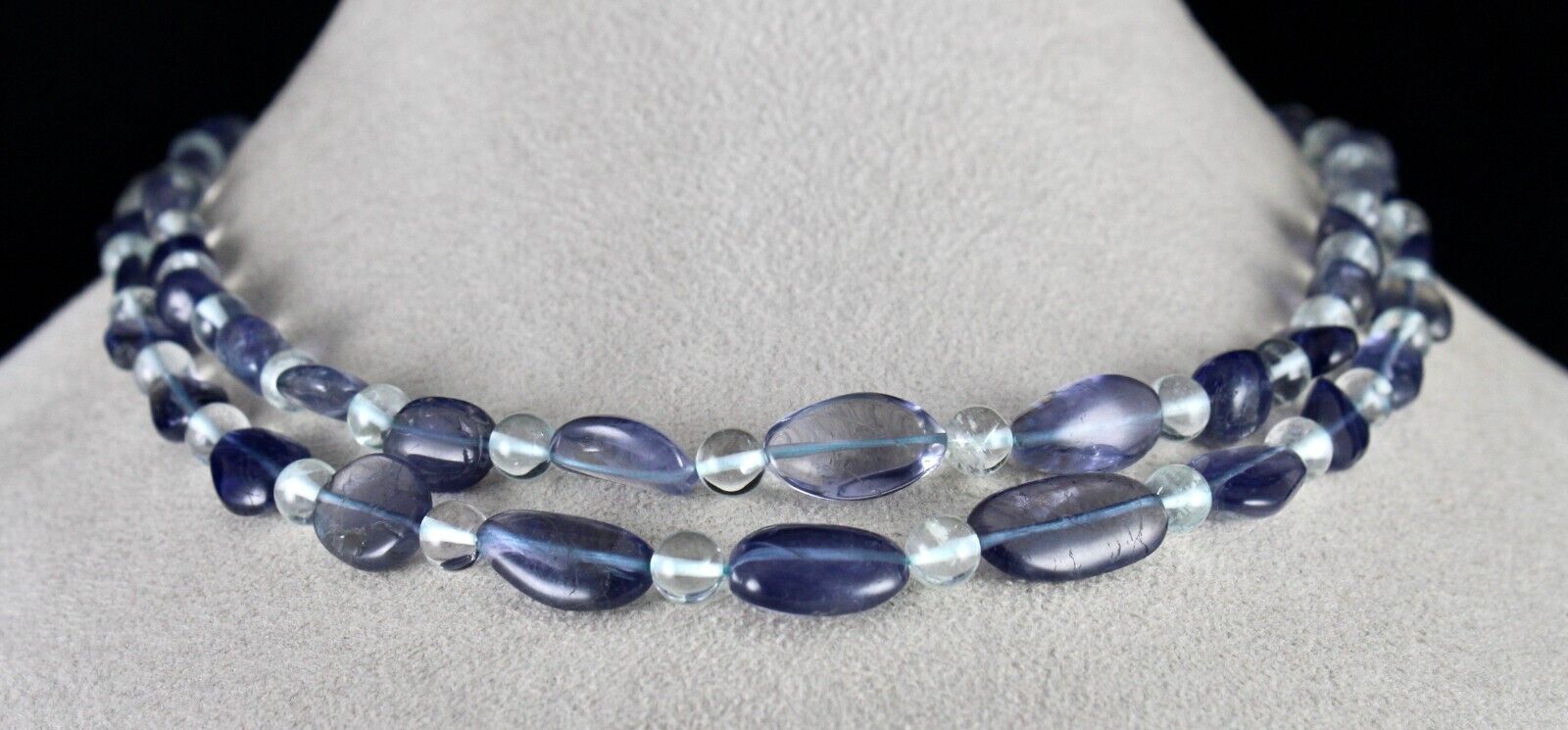 TOP NATURAL IOLITE BLUE TOPAZ CABOCHON BEADS 2 L 239 CTS GEMSTONE NECKLACE