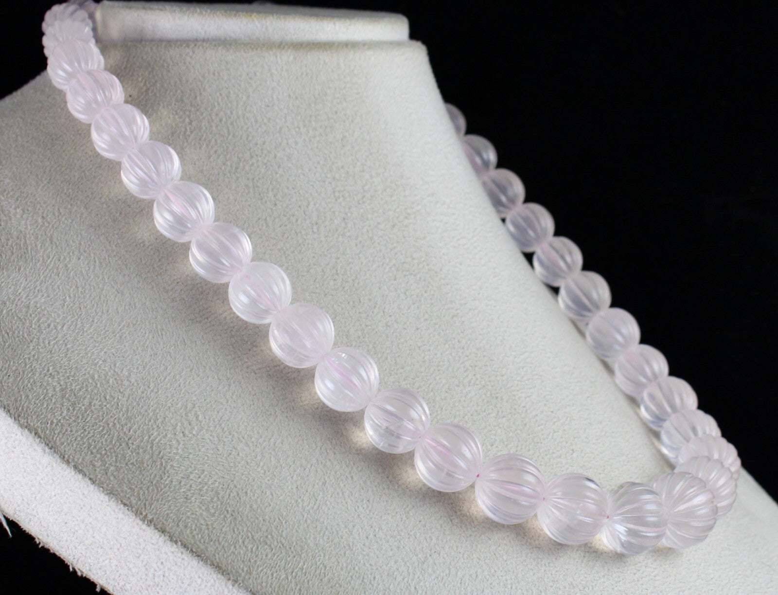 Certified Natural Rose Quartz Necklace 750ct Beaded Carved Sterling Silver Clasp