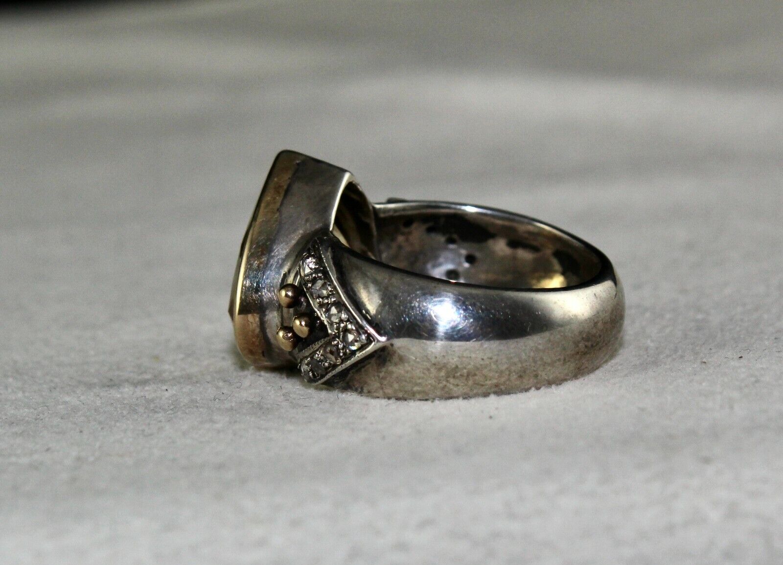 NATURAL YELLOW CITRINE HEART CUT DIAMOND 18K GOLD SILVER VINTAGE MEN WOMEN RING