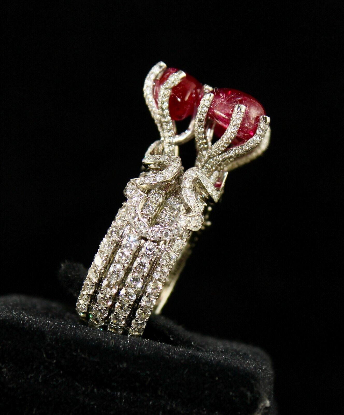 Certified Natural Burmese Ruby Cabochon Diamond 18k Gold Important Cocktail Ring