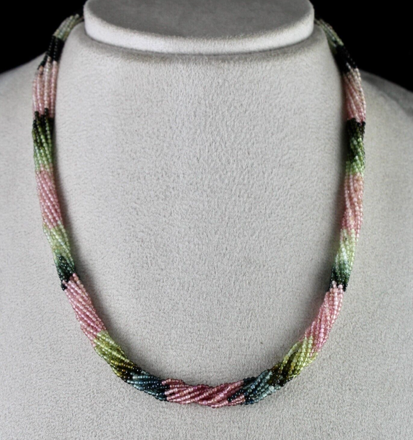 Sterling Silver Necklace 10 Line Multi Tourmaline Beads 109ct Round Gemstone
