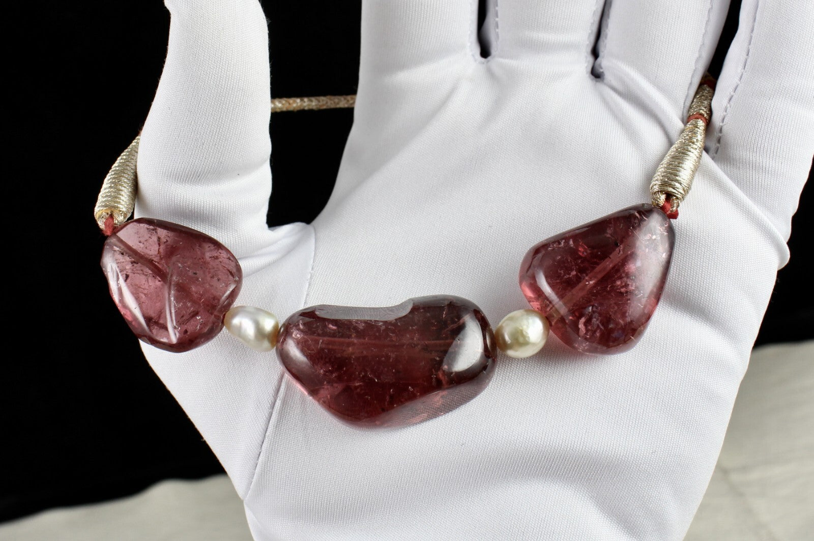 Certified Antique Natural Tourmaline 220 Ct & Pearl Beads Unique Choker Necklace