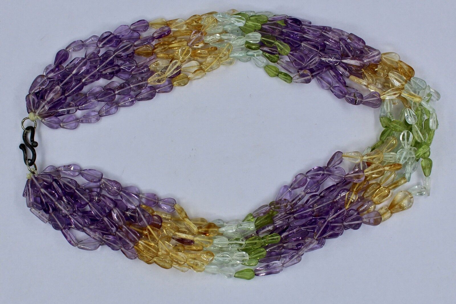MULTI COLOUR PERIDOT CITRINE AMETHYST 10 LINE 18" GEMSTONE FANCY BEADS NECKLACE