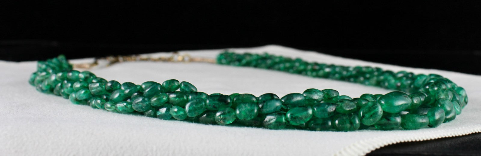 Natural Emerald Bead Necklace 6 L 413 Ct Certified Green Gemstone Silver Clasp