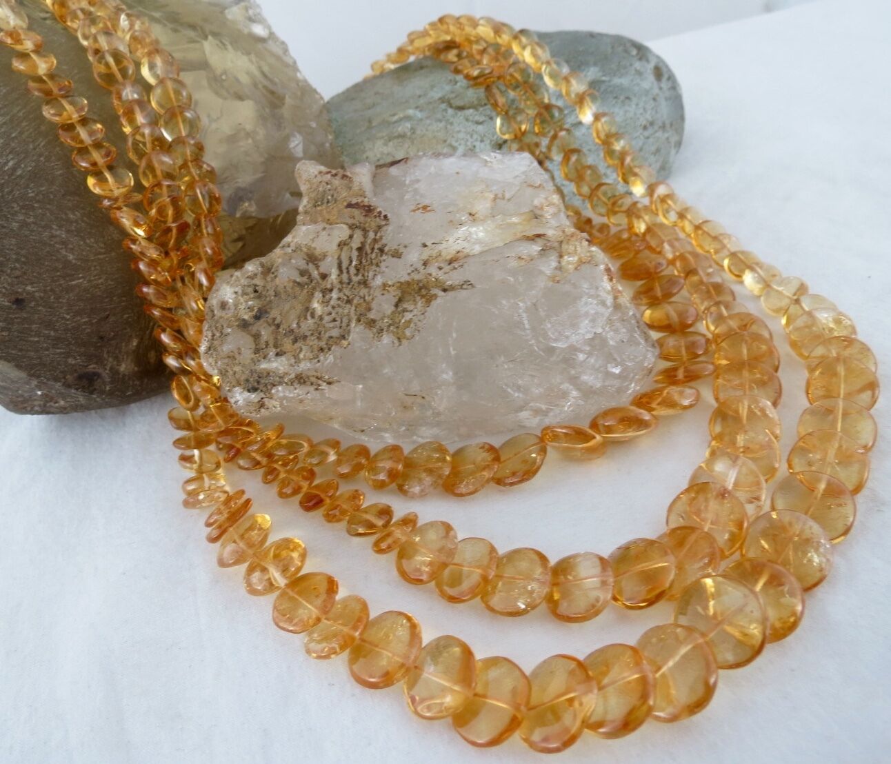 Natural Citrine Beads Round Fancy 3 L 530 Ct Gemstone Silver Designer Necklace