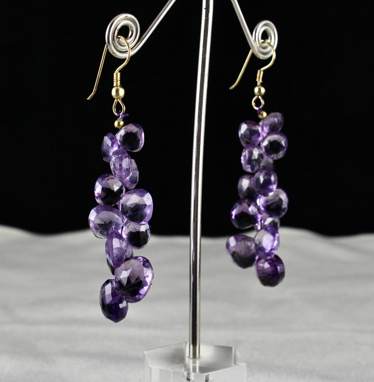 Natural Amethyst 80 Ct Beads Teardrop Fashion Gemstone Metal Earrings
