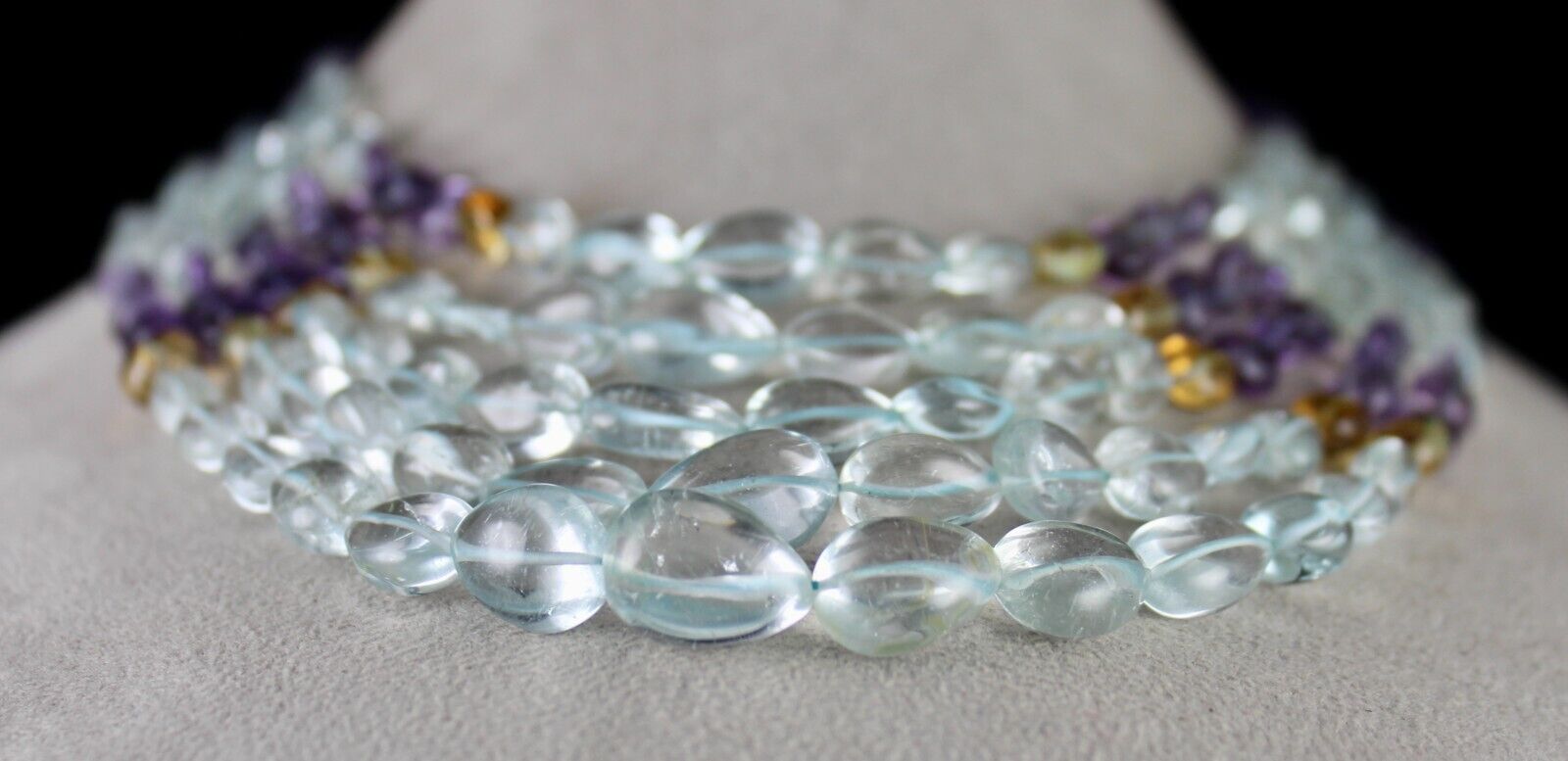 NATURAL BLUE TOPAZ AMETHYST CITRINE DROPS 5 L 835 CT STONE BEADED FINE NECKLACE