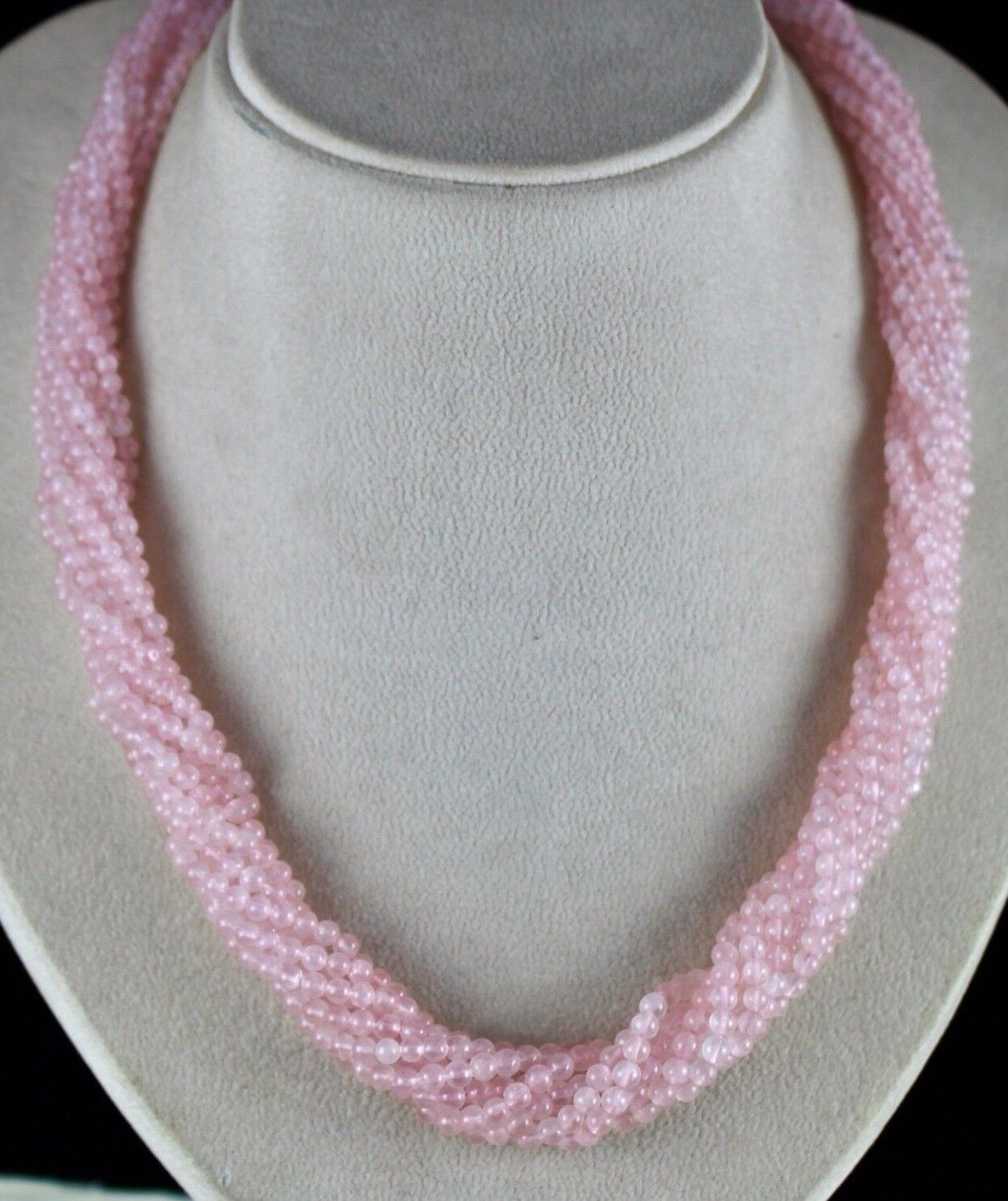 NATURAL ROSE QUARTZ BEADS 9 L 591 CARATS GEMSTONE ROUND LADIES SILVER NECKLACE