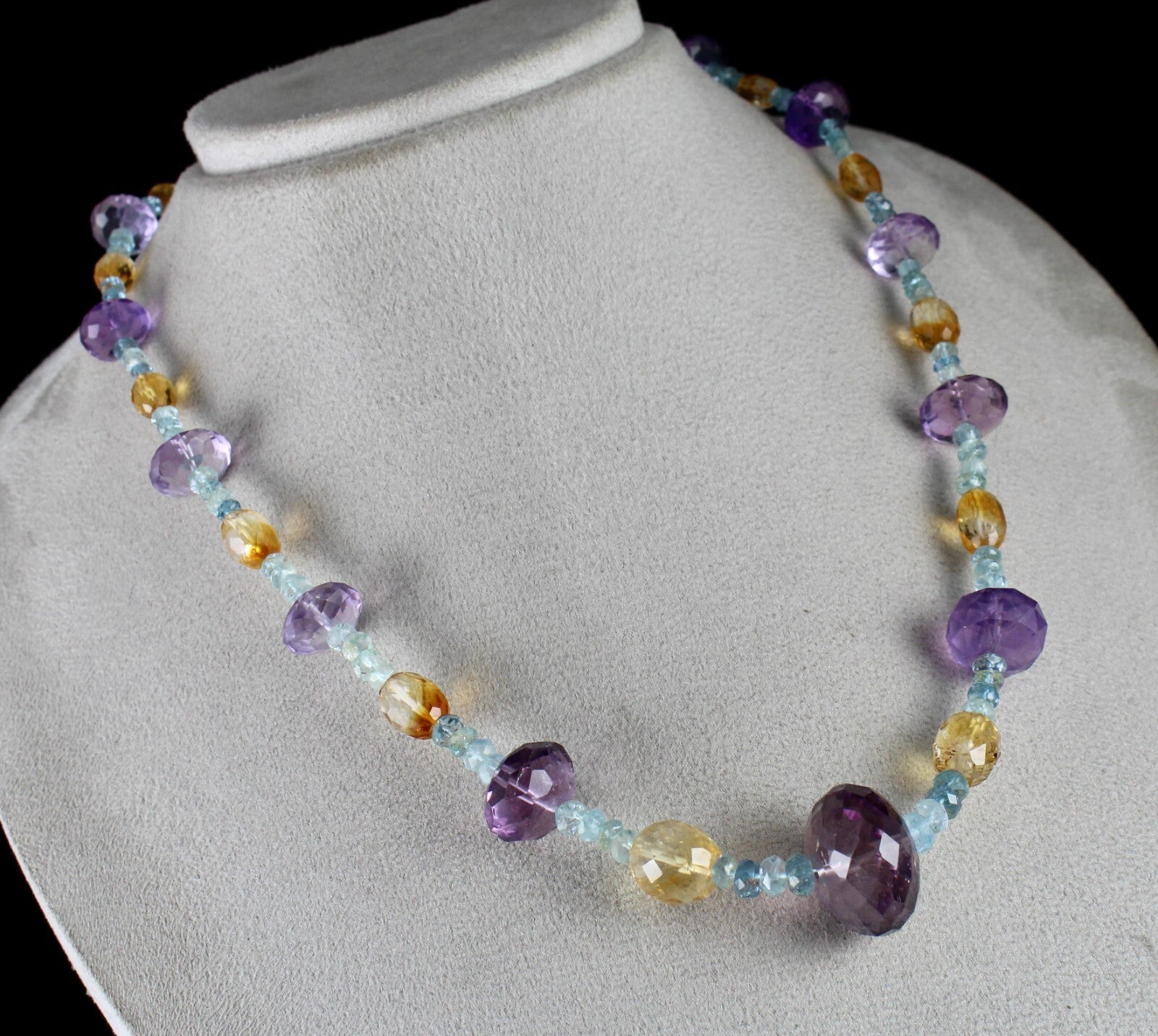 Natural Aquamarine 311 Ct Citrine Amethyst Beaded Designer Gemstone Necklace