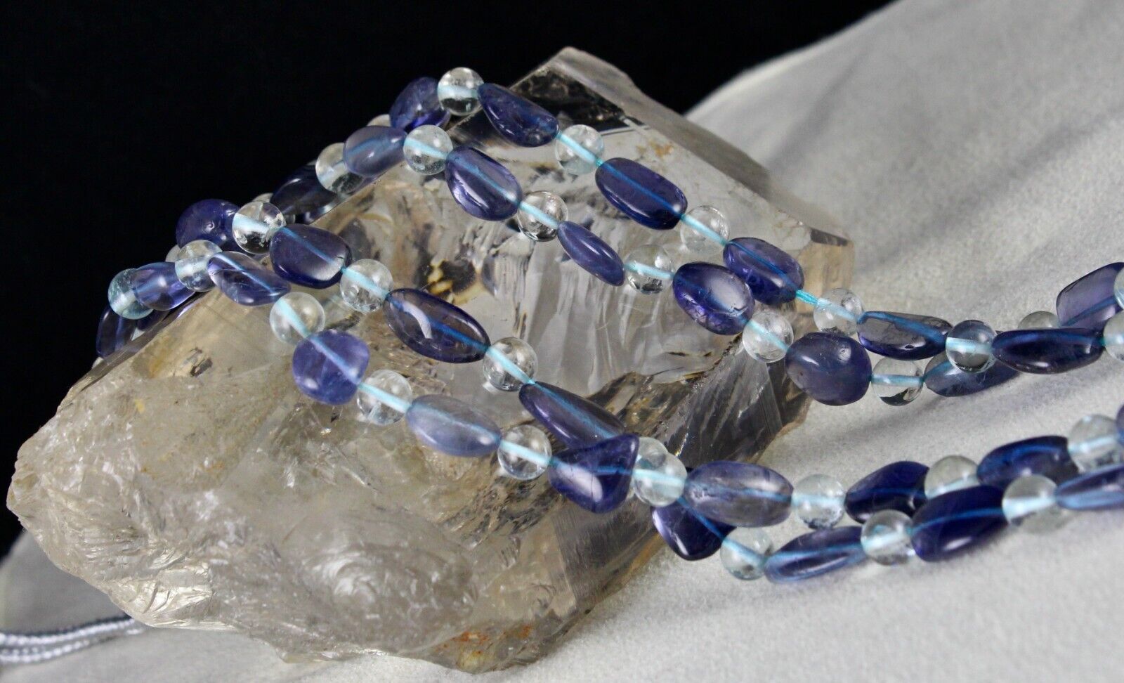 TOP NATURAL IOLITE BLUE TOPAZ CABOCHON BEADS 2 L 239 CTS GEMSTONE NECKLACE