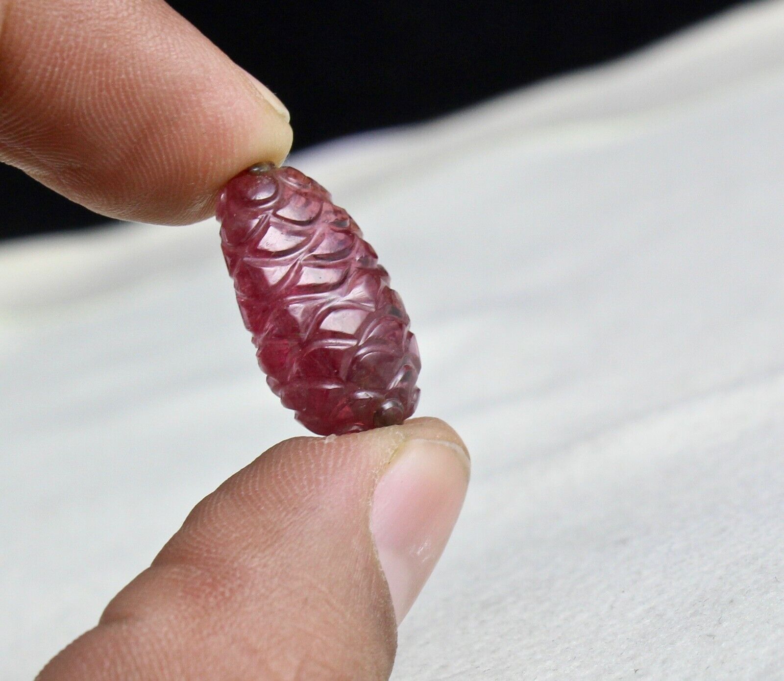Natural Tourmaline Carved Cabochon Drilled Bead 17.97 Ct Gemstone For Pendant