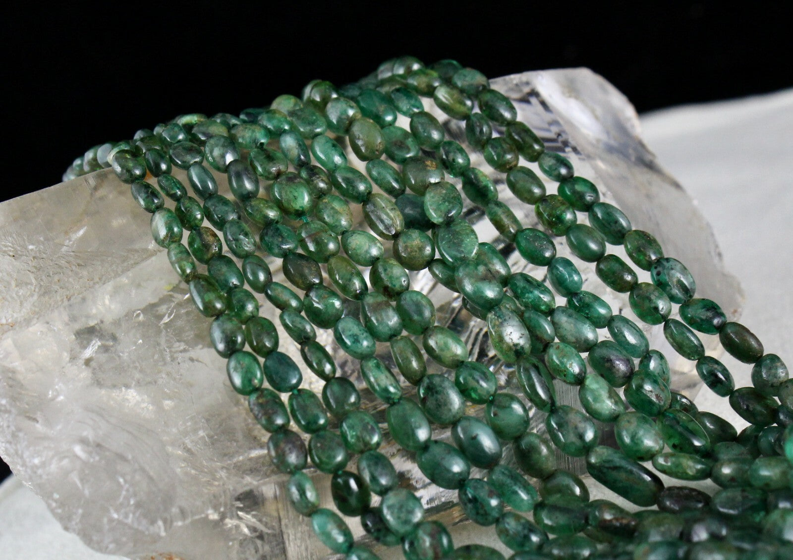 Certified Natural Old Emerald Beads Cabochon Necklace 387 Carats For Wedding