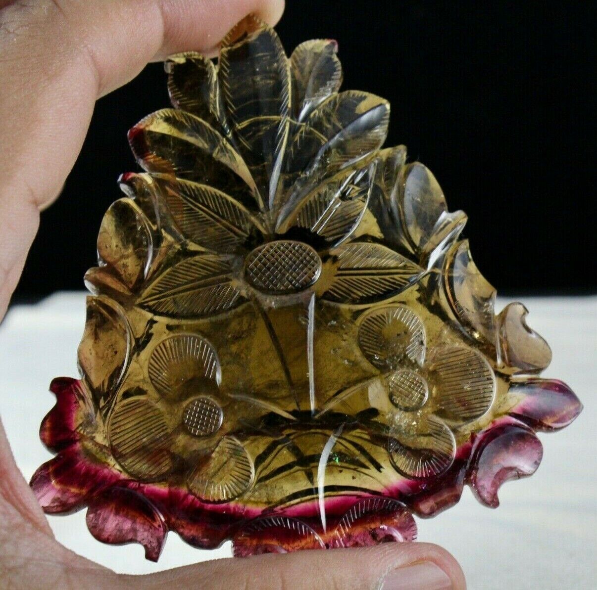 NATURAL MULTI TOURMALINE CARVED 89 x 84 MM 324 CARATS FOR DESIGNING BIG PENDANT