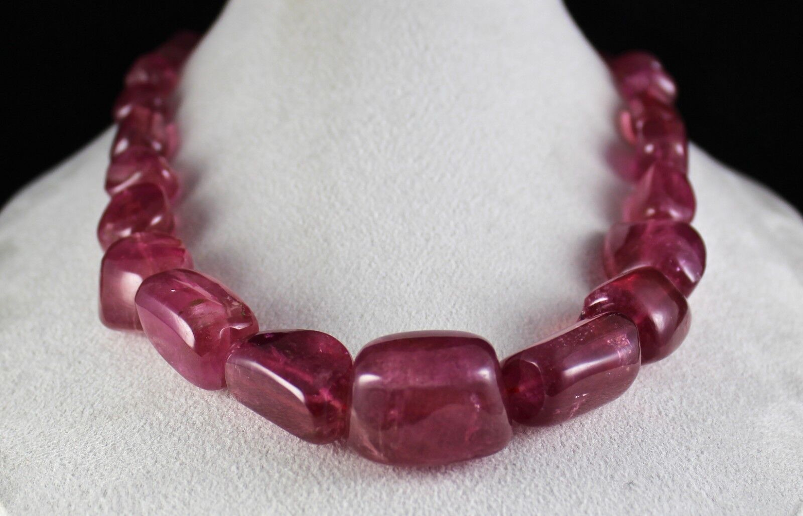 Natural Pink Tourmaline Rubellite Tumble 34mm Big 1403 Ct Stone Beaded Necklace
