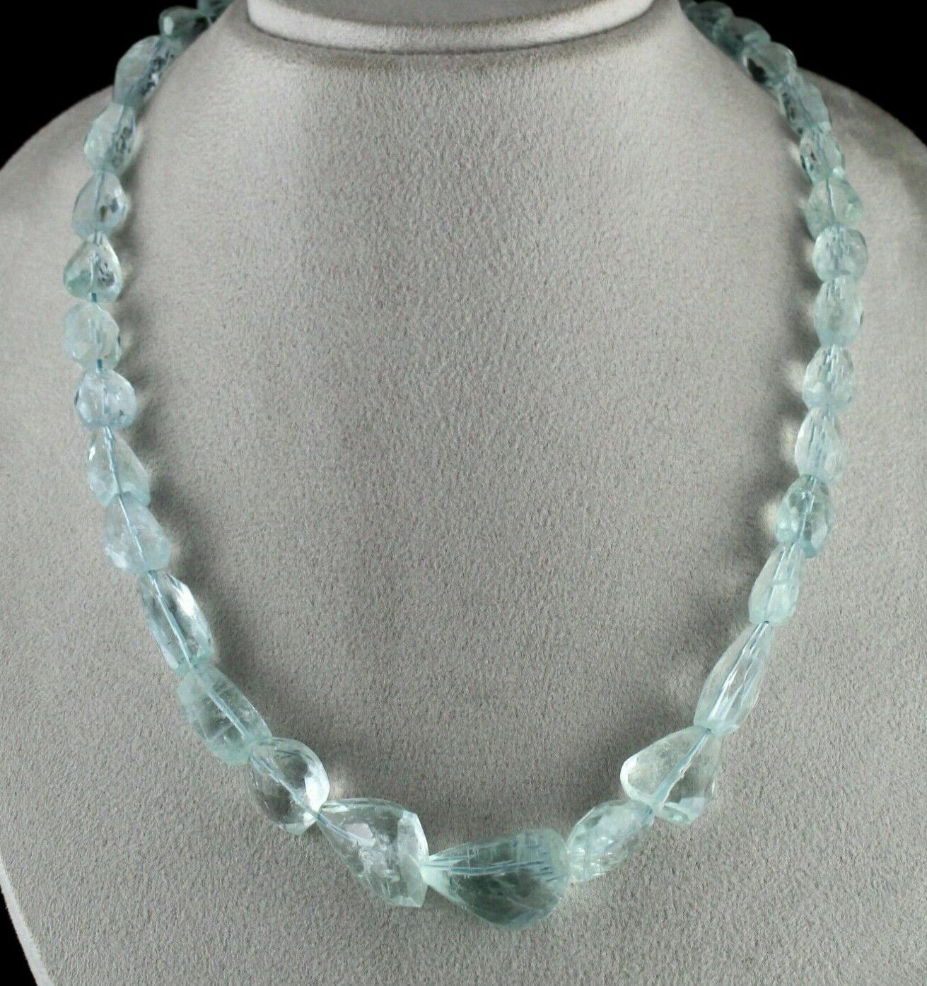 NATURAL AQUAMARINE BEADS FACETED TUMBLE 1 L 539 CARATS GEMSTONE SILVER NECKLACE