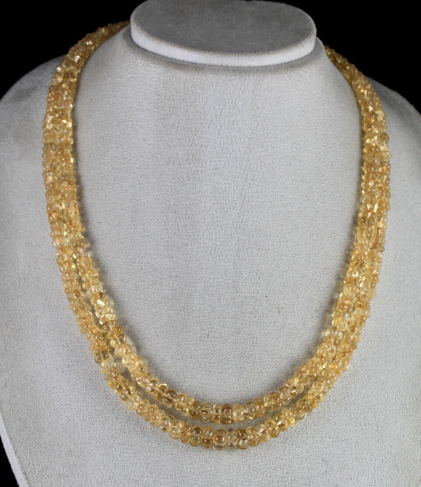 Natural Yellow Citrine Beads Carved Round 2 L 404 Ct Gemstone Vintage Necklace