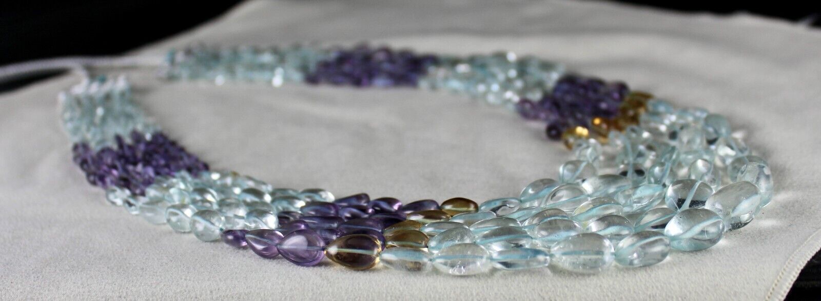 NATURAL BLUE TOPAZ AMETHYST CITRINE DROPS 5 L 835 CT STONE BEADED FINE NECKLACE