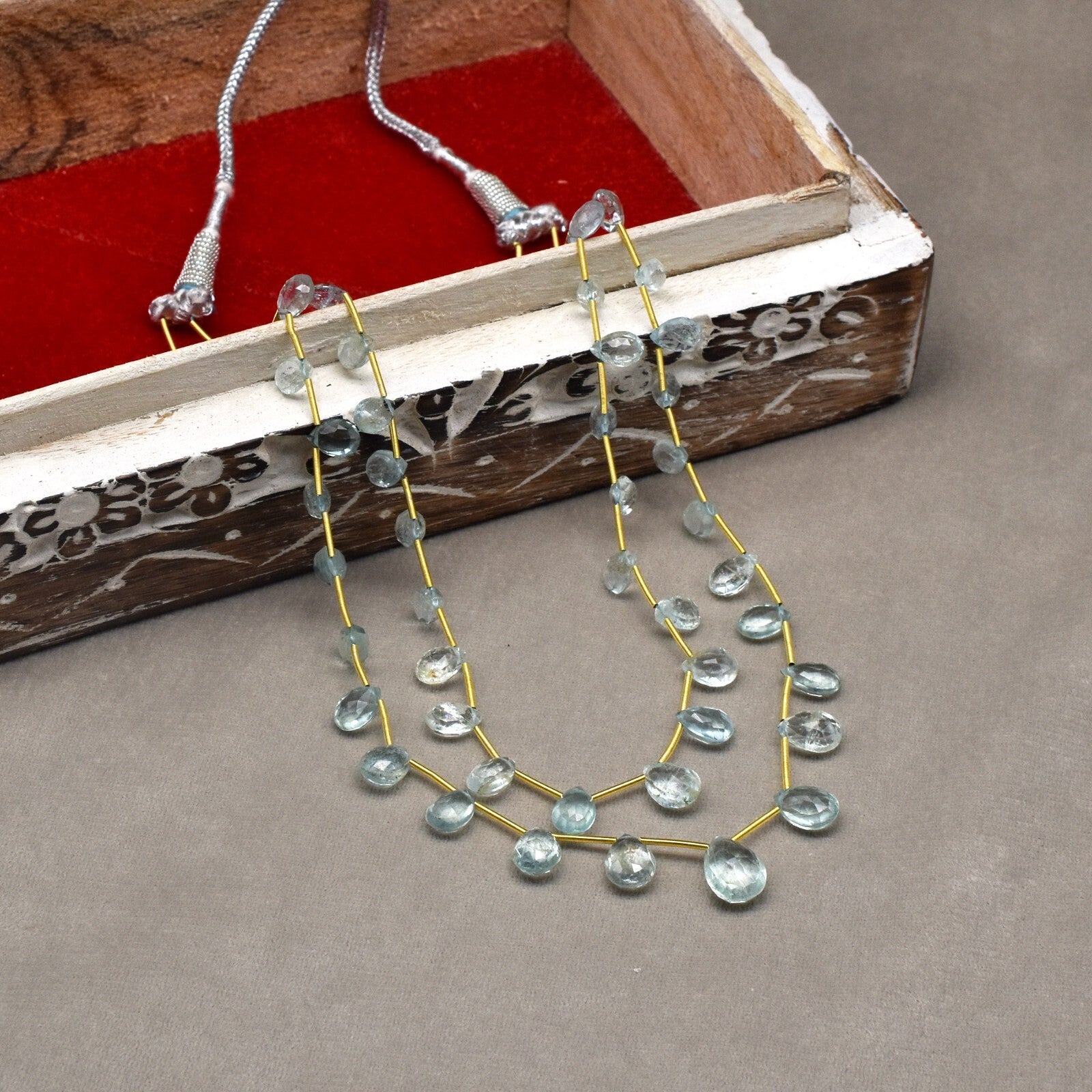 Natural Blue Aquamarine 116ct Teardrop Beads Fashion Necklace