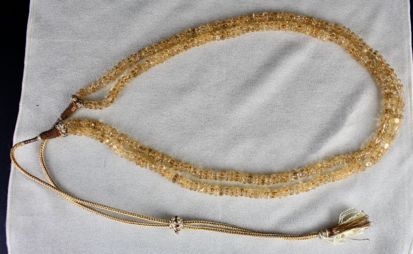 Natural Yellow Citrine Beads Carved Round 2 L 404 Ct Gemstone Vintage Necklace