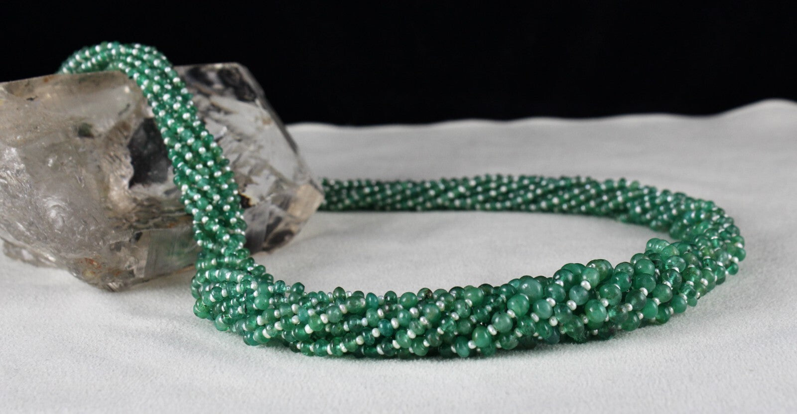 Certified Natural Zambian Emerald 371ct Pearl Beads Round 10 Line Necklace