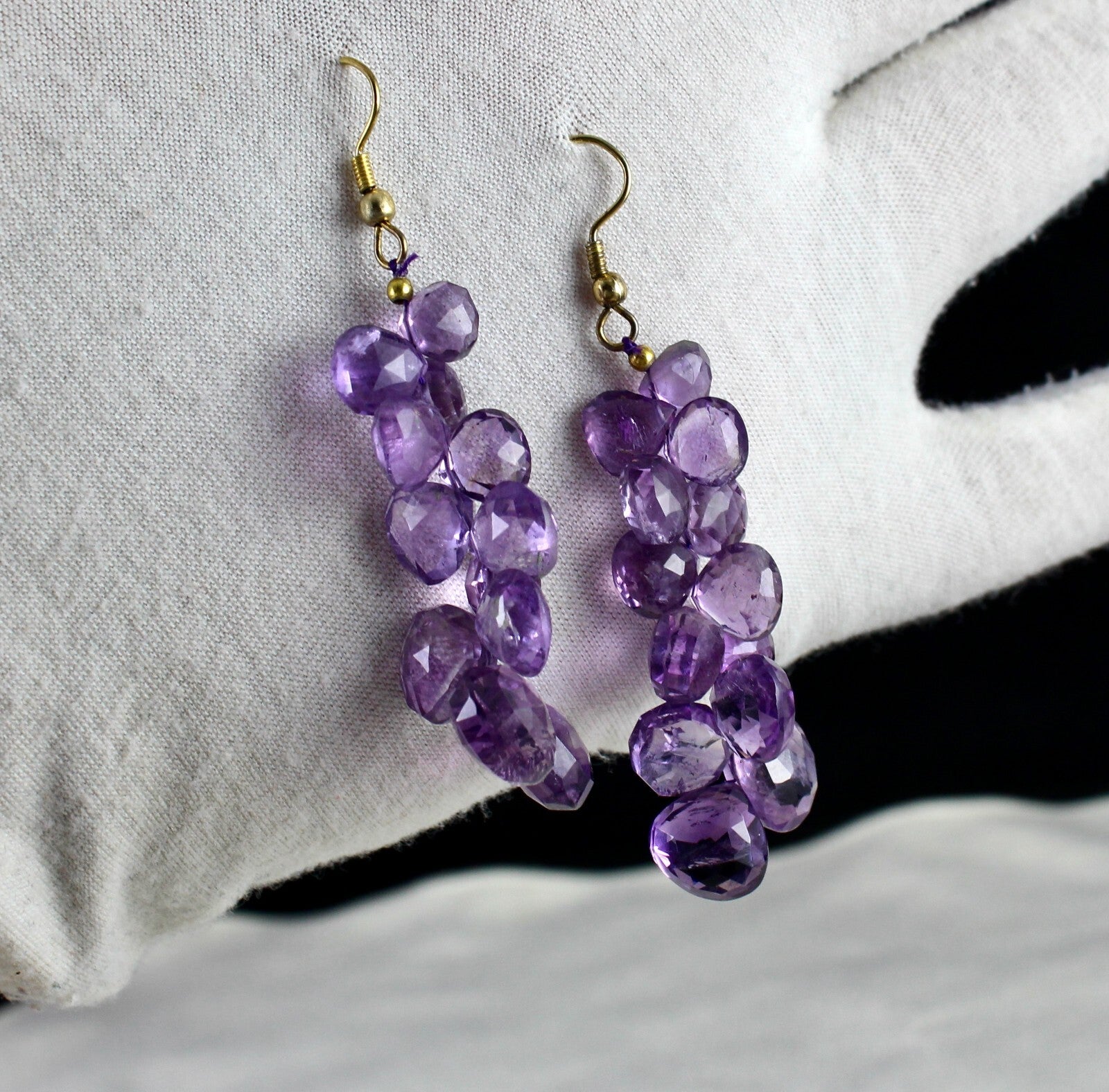 Natural Amethyst 80 Ct Beads Teardrop Fashion Gemstone Metal Earrings
