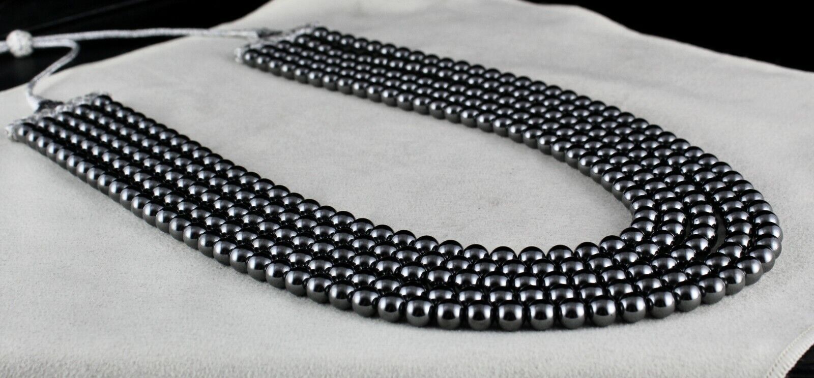 NATURAL HEMATITE BEADS 5 LINE 7MM 1630 CTS ROUND BLACK GEMSTONE FASHION NECKLACE