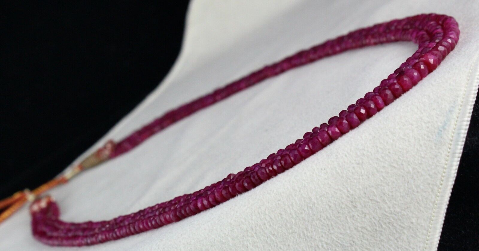 RUBY CORUNDUM BEADS LONG 3 LINE 272 CARATS OLD DYED GEMSTONE NECKLACE