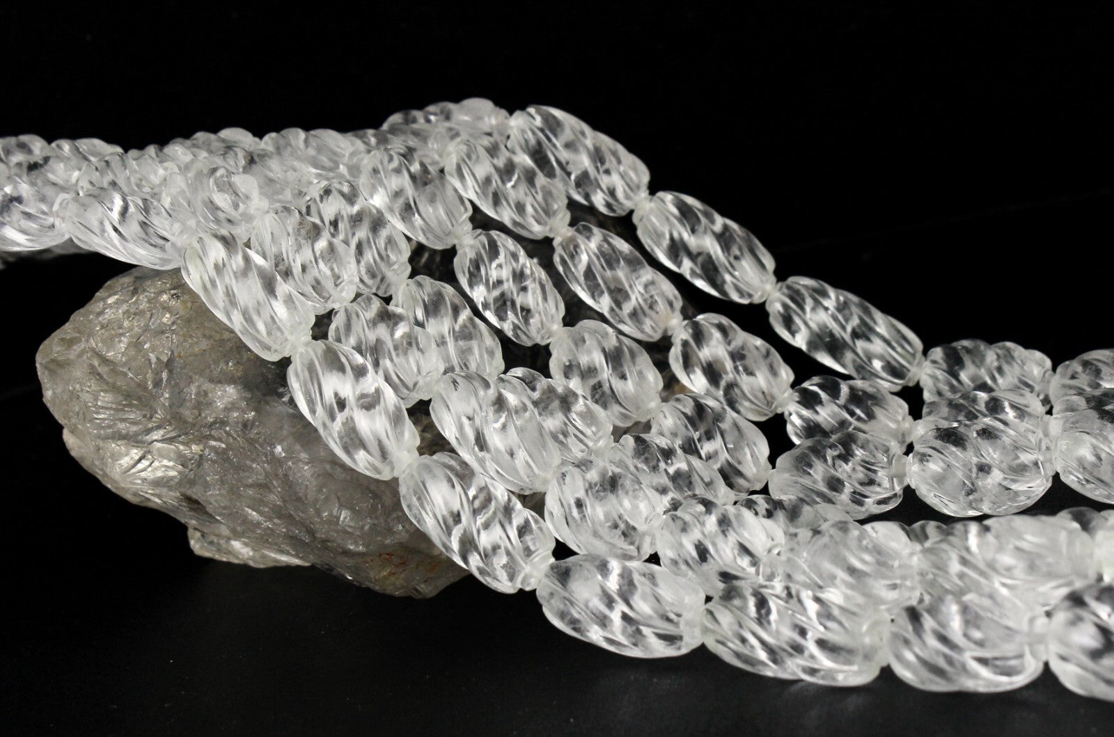 Natural White Rock Crystal Quartz 1478 Ct Oval Bead Carved Gemstone Necklace