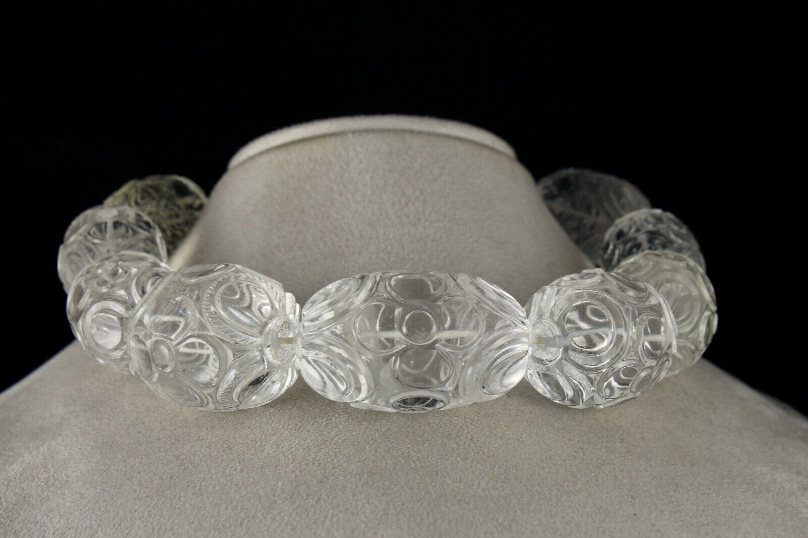 NATURAL WHITE ROCK CRYSTAL QUARTZ CARVED OVAL BEADS 9 PCS 2410 CARATS GEMSTONE