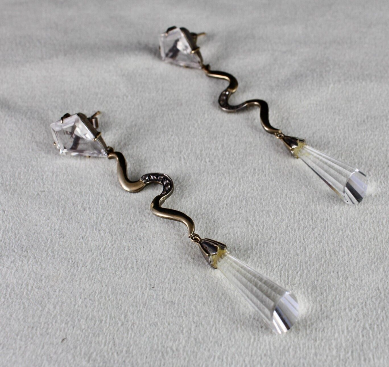 Natural Rock Crystal Quartz 75.7ct Natural Diamond 18k Gold 925 Silver Earrings