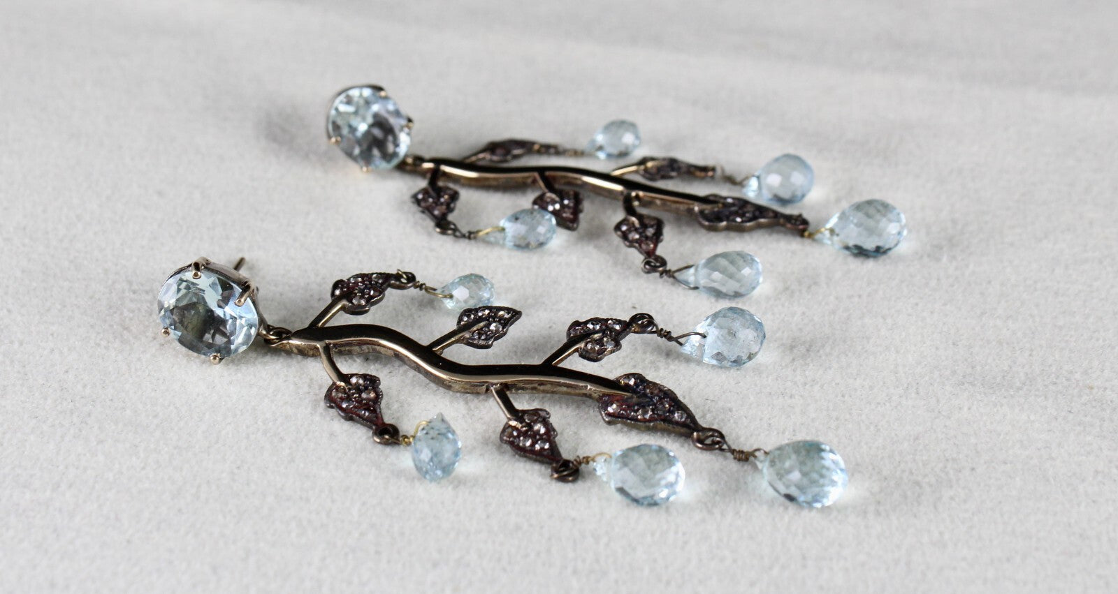 Certified Natural Diamond Blue Aquamarine 71.5ct Sterling Silver Gold Earrings