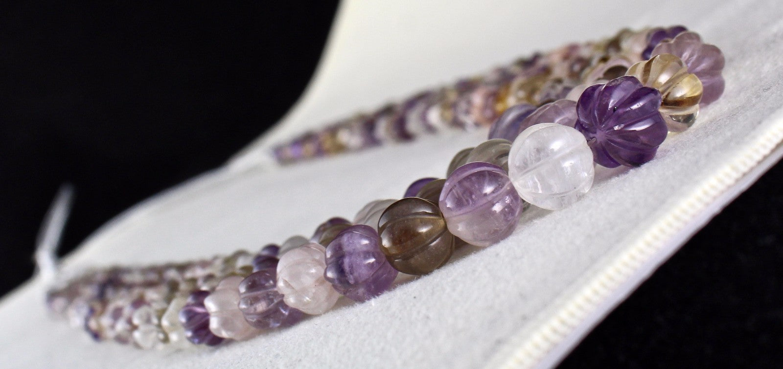 Multicolor Carved Gemstone Fashion Necklace 498 Ct Semi-precious Beads 3 Line