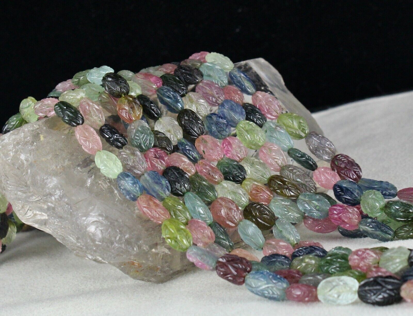 NATURAL MULTI TOURMALINE AQUAMARINE BEADS ENGRAVED 824 CARATS LADIES NECKLACE