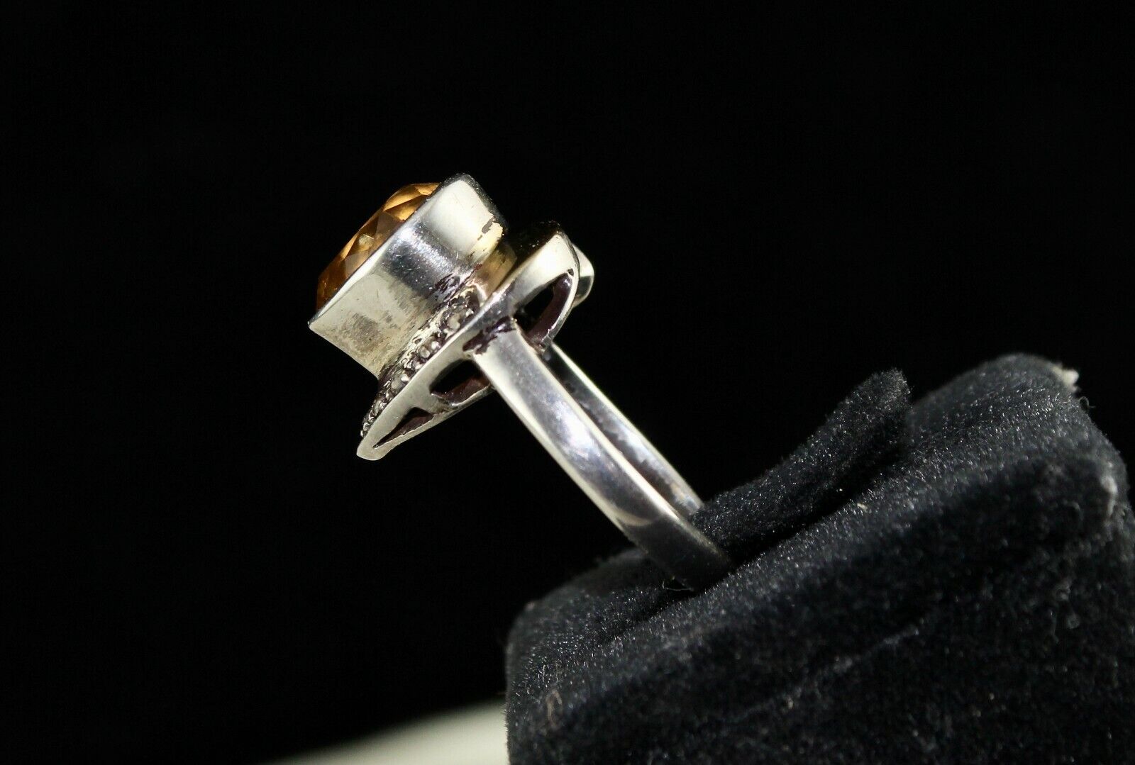 ANTIQUE NATURAL YELLOW CITRINE HEART CUT 18K GOLD DIAMOND SILVER VICTORIAN RING