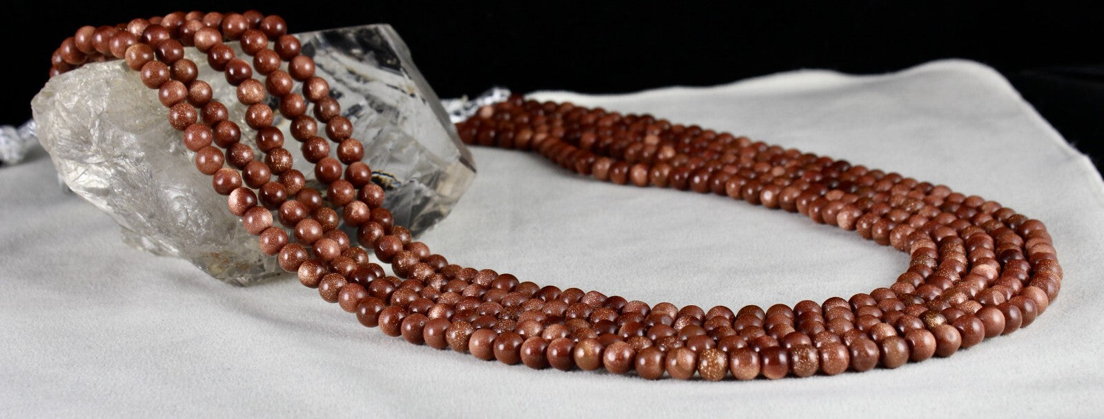 Gold Sun Sitara Sunstone Necklace 5 L 757 Ct Round Beads Semi Precious Gemstone