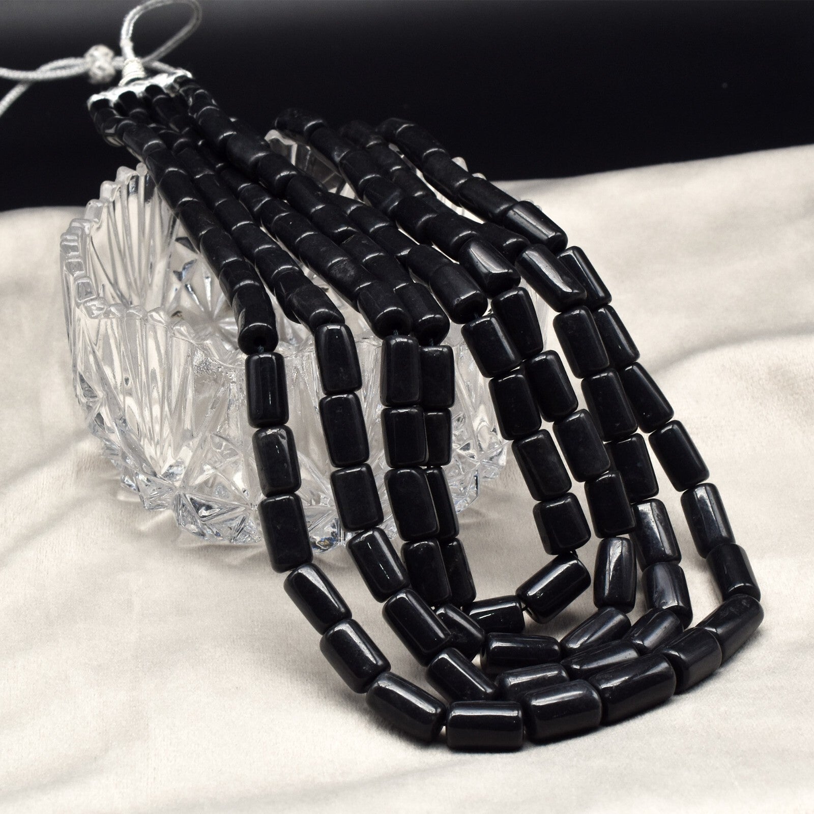 Natural Black Jade 1105 Ct Beads Fashion Necklace Big 16mm Tube Gemstone