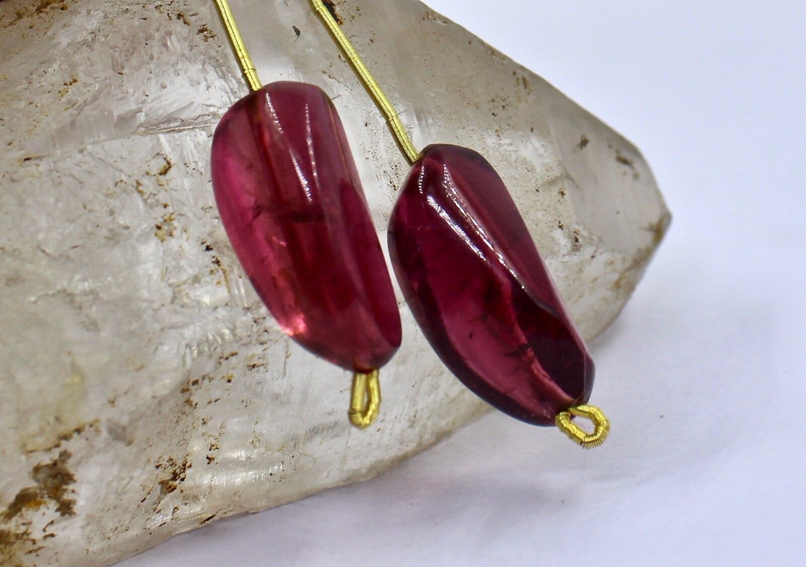 Natural Pink Tourmaline Rubellite Beads Drilled Pair 45.95 Ct Gemstone Earring