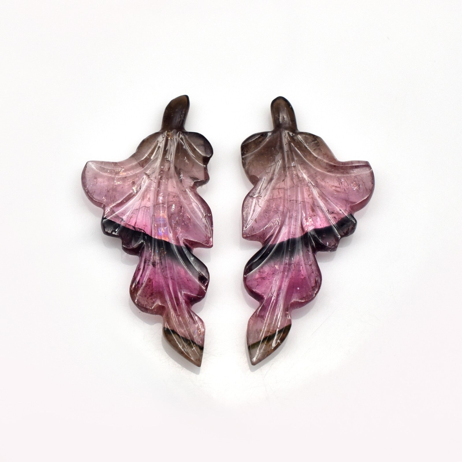 Certified Natural Multi Tourmaline Carved Leaves Earring Pendant Set 49.25 Ct