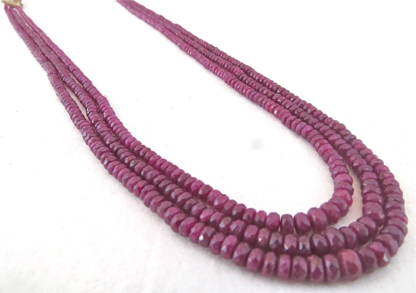 NATURAL RUBY BEADS FACETED ROUND 3 LINE 225 CARATS GEMSTONE LADIES NECKLACE