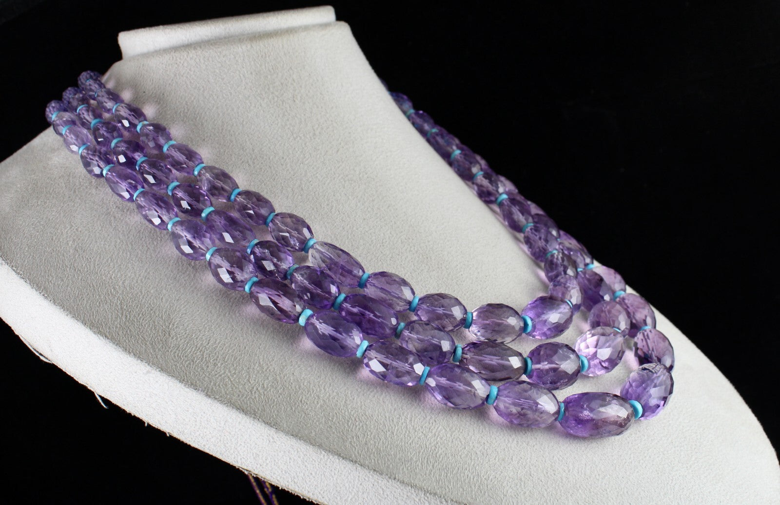 Certified Natural Amethyst Faceted Nugget Necklace Turquoise Beads 1448 Ct Gems