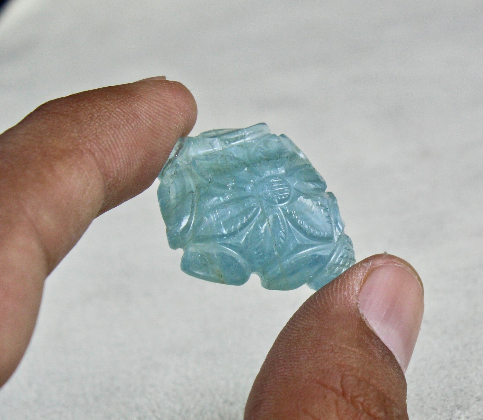 Certified Gtl Natural Blue Aquamarine Carved Pendant 49.71 Ct Design For Women