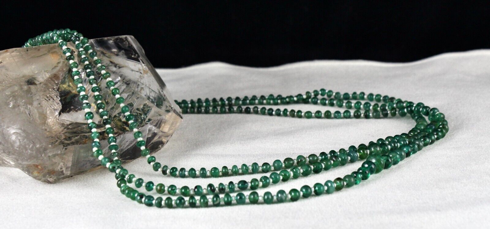 NATURAL ZAMBIA EMERALD PEARL BEADED ROUND 3 LINE 147 CARATS GEMSTONE NECKLACE