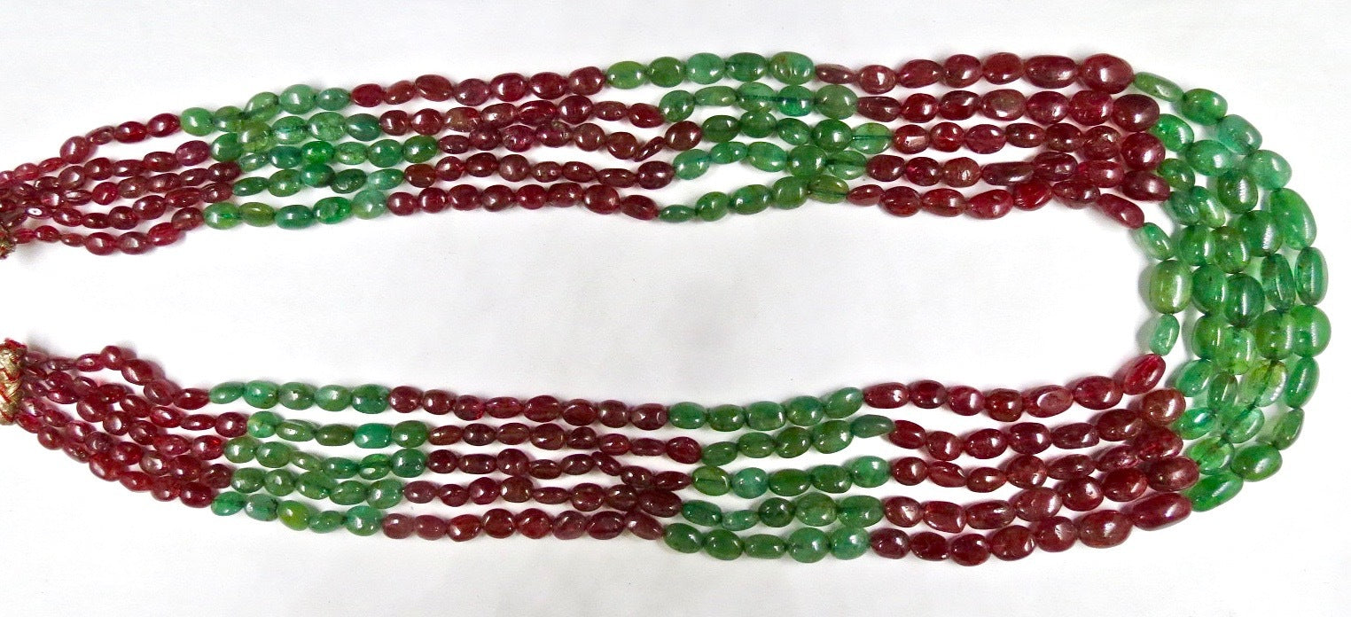 Certified 518 Ct Natural Red Spinel Green Emerald Beads Cabochon Necklace