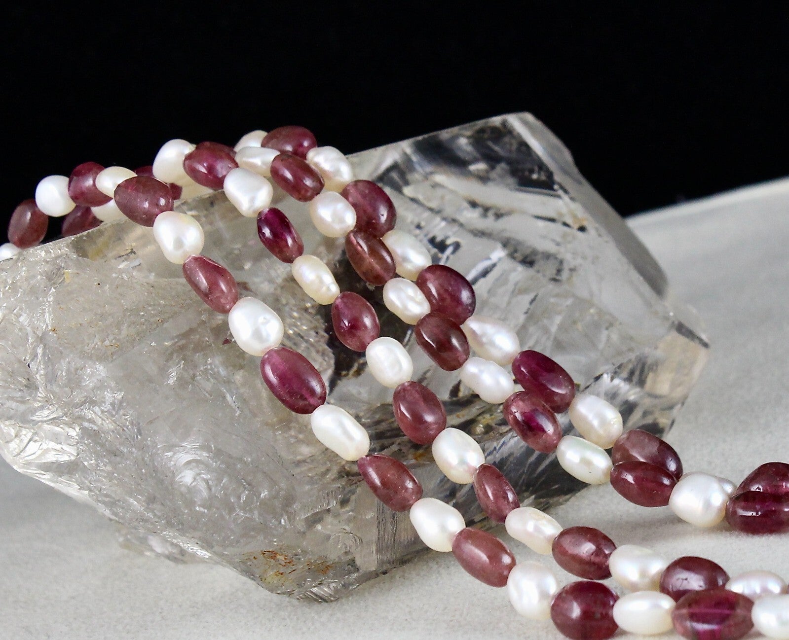 Certified Natural Pink Tourmaline Rubellite 218ct Pearl Beads Gemstone Necklace