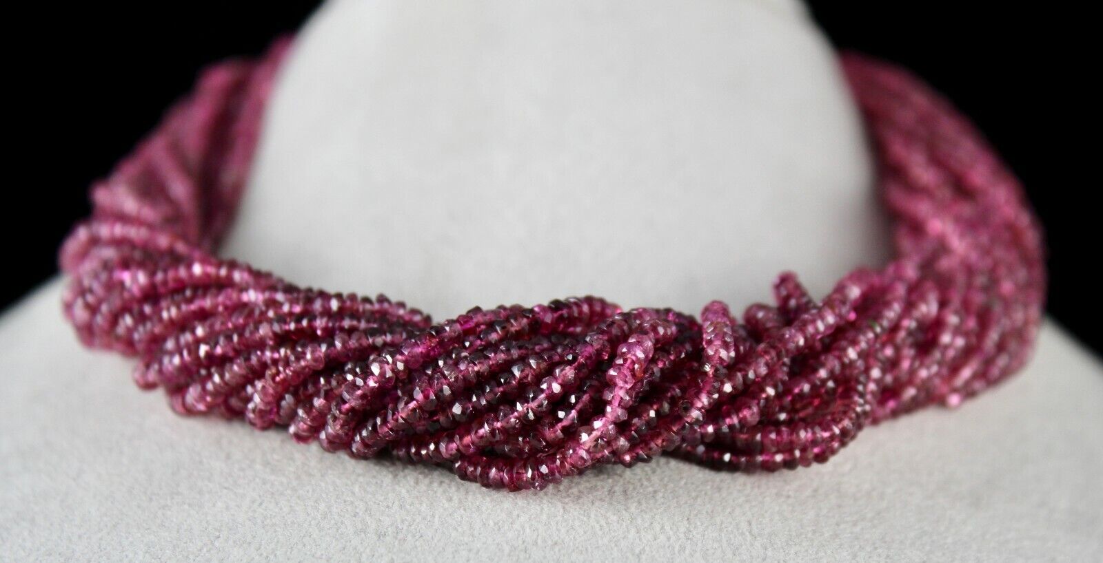 Natural Pink Tourmaline Beaded Necklace 868 Carats Faceted Gemstone Silver Clasp